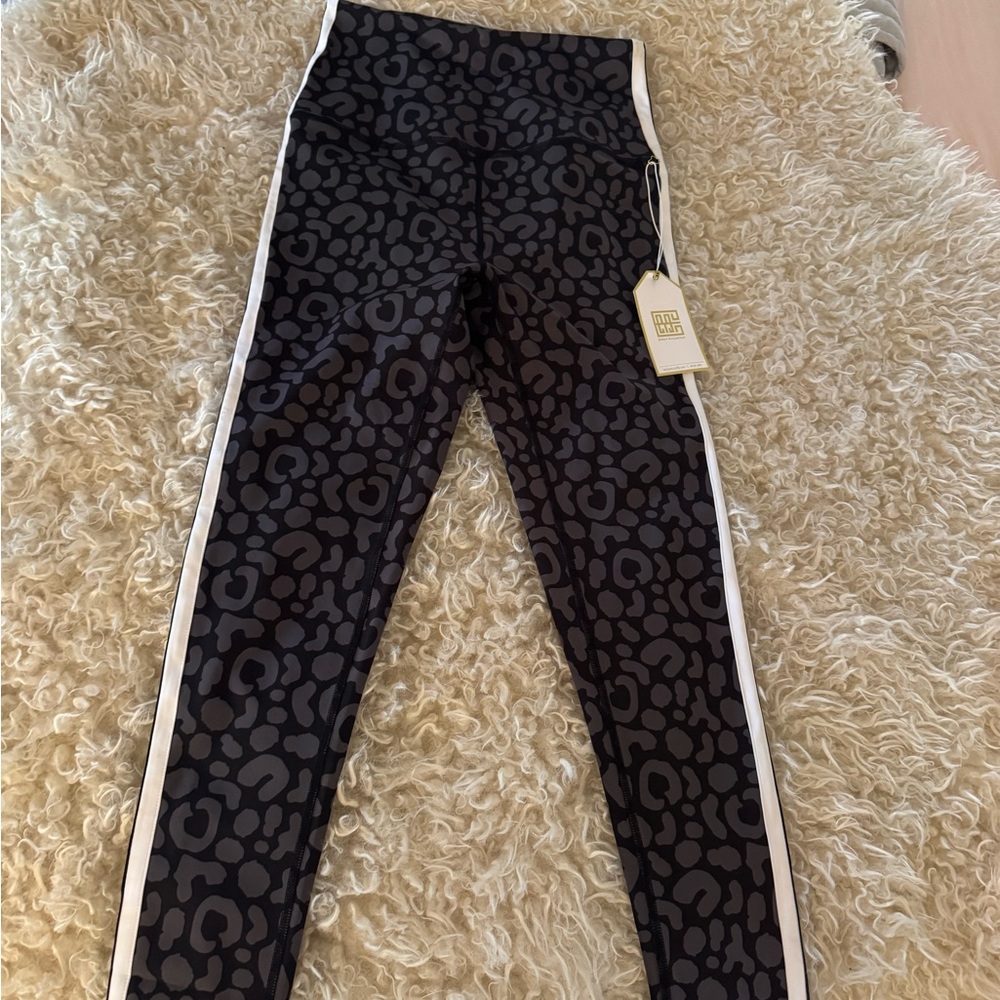 Emily McCarthy Black Leopard Print Active Leggings with White Side Stripe